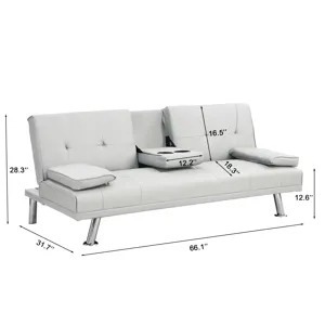 Futon Sofa Bed With Armrest Two Holders - White