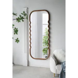 Oversized Wooden Floor Mirror With Unique Frame - Brown