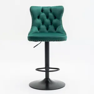 Swivel Velvet Barstools Adjusatble Seat Height, Modern Upholstered Bar Stools With Backs Comfortable
