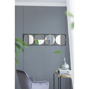 Eclectic Styling Metal Beaded Wall Mirror With Contemporary Design For Bedroom, Liveroom - Golden Bl