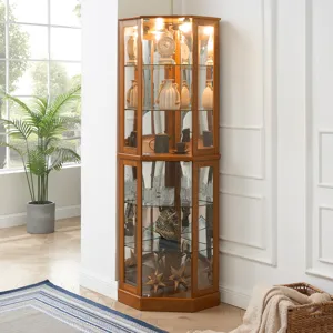 6 Shelf Corner Curio Display Cabinet With Lights, Mirrors And Adjustable Shelves (E26 Light Bulb Not