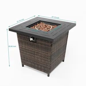 28\" Wicker Square Fire Pit Table - Black Brown