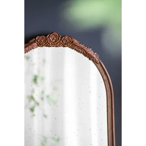 Elos Hand Carved Rose Antique Mirror Frame, Wood Arch Mirror Wall Decor For Living Room, Bathroom, E