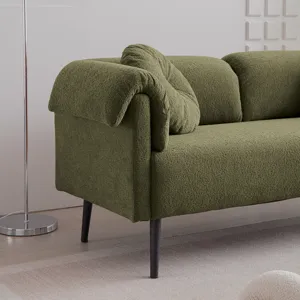 Modern Lamb Wool Sofa With Decorative Throw Pillows For Small Spaces - Emerald