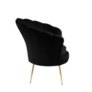 Angelina - Velvet Scalloped Back Barrel Accent Chair With Metal Legs - Black
