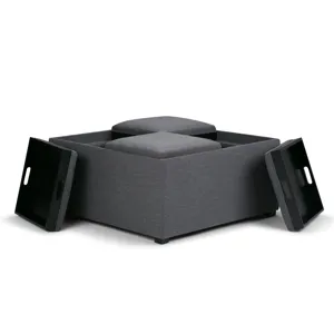 Avalon - Square Coffee Table Storage Ottoman - Slate Grey