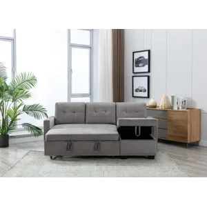 Reversible Sectional Storage Sleeper Sofa Bed, L-Shape 2 Seat Sectional Chaise With Storage, Skin-Fe