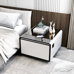 Modern Smart Side Table With Built-In Fridge, Wireless Charging, Temperature Control, Power Socket, 