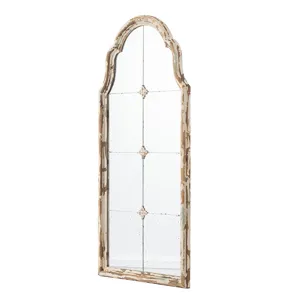 Large Framed Wall Mirror, Wood Arched Mirror With Decorative Window Look For Living Room, Bathroom, 