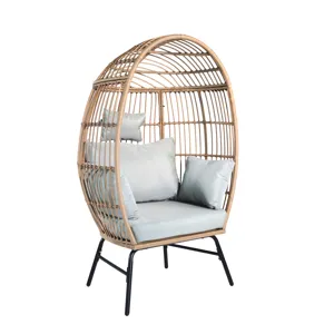 Outdoor Garden Wicker Egg Chair And Footstool Patio Chaise, With Cushions, Outdoor Indoor Basket Cha