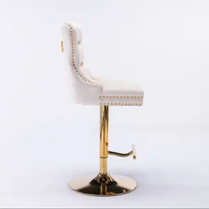 Thick Golden Swivel Velvet Barstools Adjusatble Seat Height From 27-35\", Modern Upholstered Bar Sto