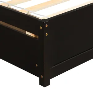 Twin Platform Storage Bed Wood Bed Frame With Two Drawers And Headboard - Espresso