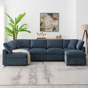 Modern Modular Cloud Sofa Bed, 6 Seat Chenille Sectional Couch Set With Ottoman, Free Combination, C