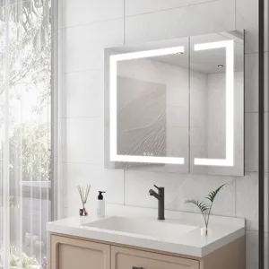 36X30\" Medicine Cabinet With LED Vanity Mirror, Anti-Fog Recessed Or Surface Mount Bathroom Double 