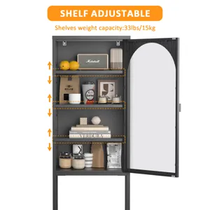Metal Glass Door Display Storage Cabinet, 5 Tier Cube Bookshelf Storage Cabinet With 3 Adjustable Sh