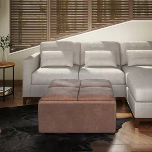 Avalon - Square Coffee Table Storage Ottoman - Distressed Umber Brown