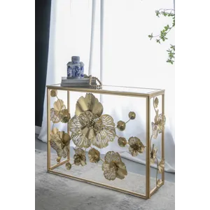 Console Table With Mirrored Glass Top, Modern Entryway Table For Living Room Foyer Entryway - Gold