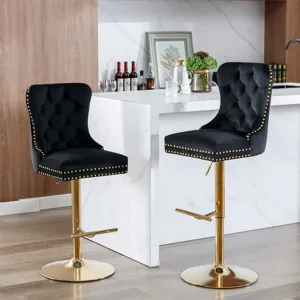 Thick Golden Swivel Velvet Barstools Adjusatble Seat Height From 27-35\", Modern Upholstered Bar Sto