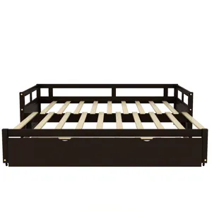Extending Daybed With Trundle, Wooden Daybed With Trundle - Espresso