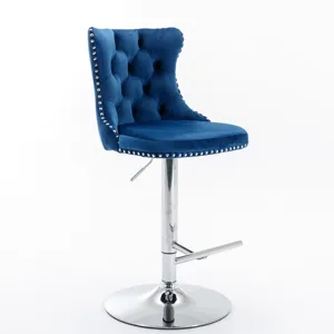 Swivel Velvet Barstools Adjusatble Seat Height From 25-33\", Modern Upholstered Chrome Base Bar Stoo
