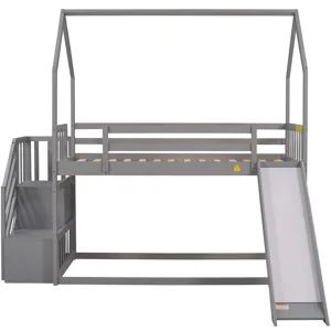 Twin Over Twin House Bunk Bed With Convertible Slide, Storage Staircase Can Be Placed Left Or Right 
