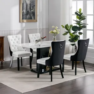 Nikki - Modern, High-End Tufted Solid Wood Contemporary PU And Velvet Upholstered Dining Chair With 