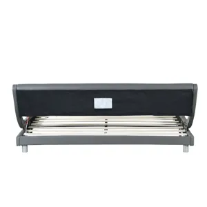 Queen Size Upholstered Platform Bed Frame With LED Lighting, Curve Design, Wood Slat Support, No Box
