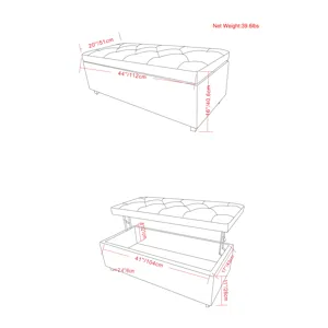 Hamilton - Lift Top Rectangular Storage Ottoman - Slate Grey