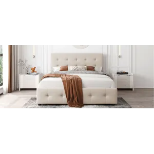 Queen Size Upholstered Platform Bed With Classic Headboard And 4 Drawers, No Box Spring Needed - Bei