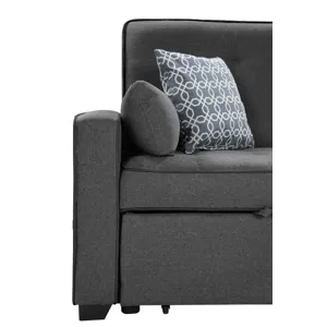 William - Modern Fabric Sleeper Sofa With 2 USB Charging Ports And 4 Accent Pillows - Gray
