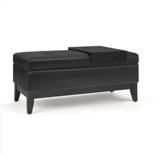 Oregon - Storage Ottoman Bench with Tray - Distressed Black