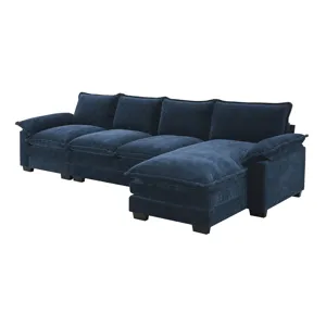 Modern L Shaped Chenille Cloud Sofa With Double Seat Cushions, 5 Seat Upholstered Indoor Furniture, 