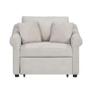 Chenille Convertible Sleeper Chair With Adjustable Backrest, 3 In 1 Lounger Chair Turns Into Bed, Si