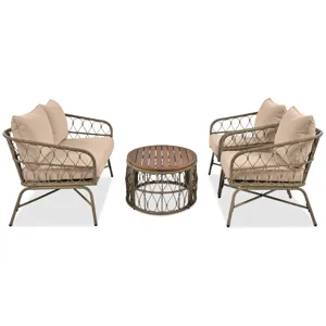 Bohemia-Inspired 4 Person Outdoor Seating Group With Removable Cushions, Conversation Patio Set With