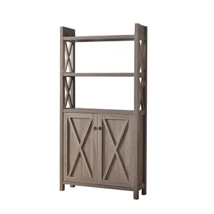 Antique Wooden Crosshatch Display Cabinet - Dark Taupe