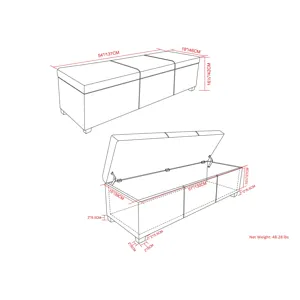 Avalon - Extra Large Storage Ottoman Bench - Slate Grey