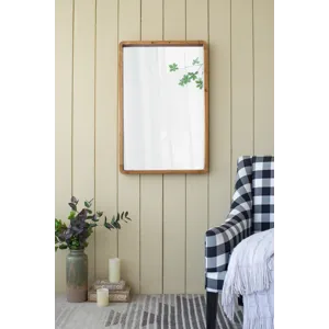 Rectangle Wood Mirror, Farmhouse Wall Decor For Living Room Bedroom Entryway - Brown