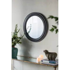 Circle Wall Mirror With Wooden Frame, Antique Classic Accent Mirror - Black