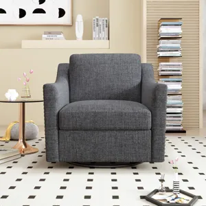 360 Degree Swivel Armchair Cotton Linen Skin-Friendly Fabric Ergonomic Design Brass Nail Decorative 