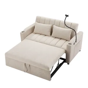 Convertible Sofa Bed Loveseat Sofa With Three USB Ports, Two Side Pockets, Two Cup Holders And 360° 