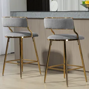 Counter Height Bar Stools, Corduroy Kitchen Island Counter Bar Stools With Back, Golden Chromed Base
