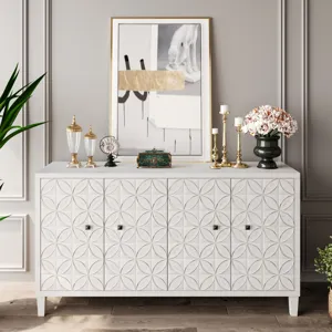 Accent Cabinet 4 Door Wooden Cabinet Sideboard Buffet Server Cabinet Storage Cabinet, For Living Roo