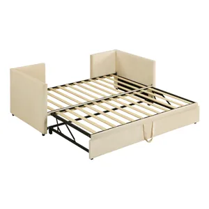 Twin Size Upholstered Daybed With Pop Up Trundle - Beige