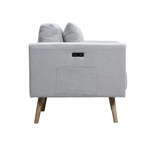 Easton - Linen Fabric Sofa With USB Charging Ports Pockets And Pillows - Light Gray
