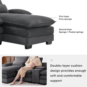 Modern U Shaped Sofa With Console, Cupholders And USB Ports, 6 Seat Upholstered Symmetrical Indoor F
