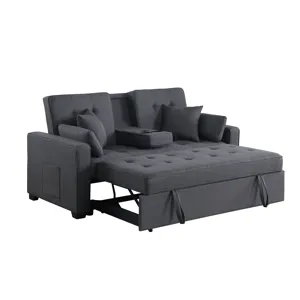 Cody II - 69.5\"W Dark Gray Linen Convertible Sleeper Loveseat With Cup Holder, Charging Ports and P