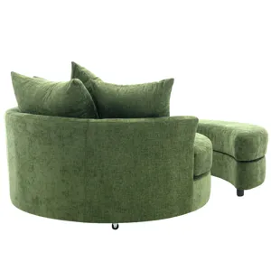 360° Swivel Accent Barrel Chair With Storage Ottoman & 4 Pillows, Modern Chenille Leisure Chair Roun
