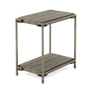 Corbeta - 3 Piece Metal Frame Wood Living Room Coffee Table And 2 Chairside Tables Set, Aged Graphit