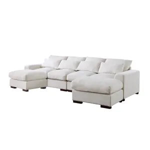 Tatman - Linen Blend Sectional With 2 Ottomans - Beige