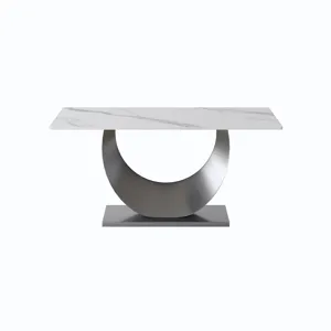 63\" Modern Artificial Stone Crescent-Shaped Metal Legs, Can Accommodate 6-8 People - White / Black